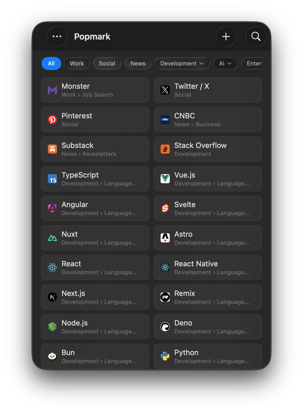 Popmark cross-platform link launcher